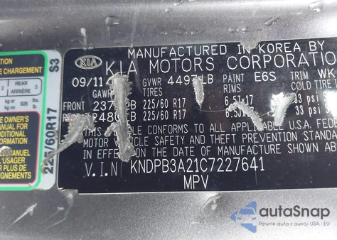 2012 Kia Sportage Lx z USA, uszkodzony, nr VIN KNDPB3A21C7227641